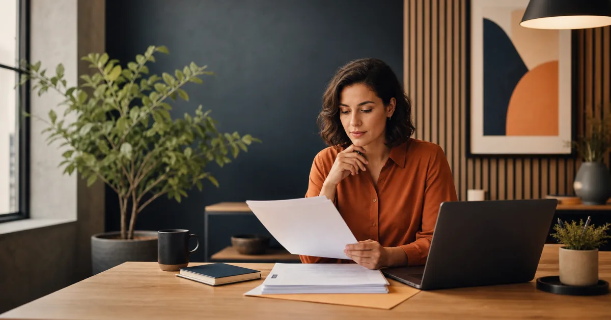 Dirigeant de petite entreprise vérifiant une facture avant son envoi