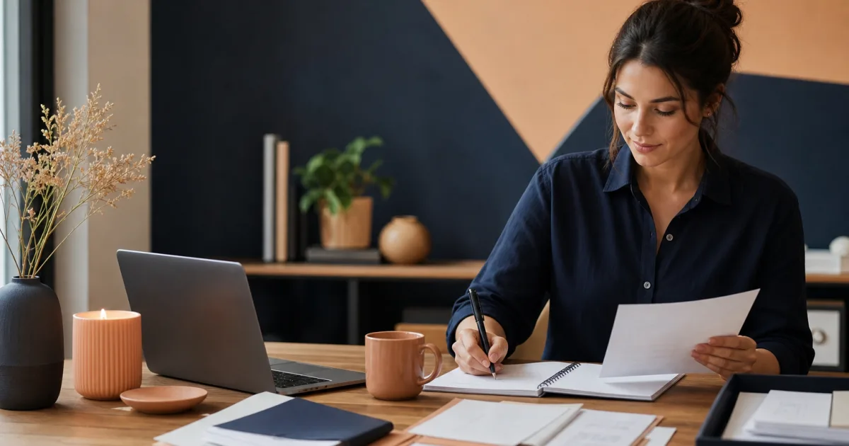 Small business owner reviewing invoice numbers and payment statuses