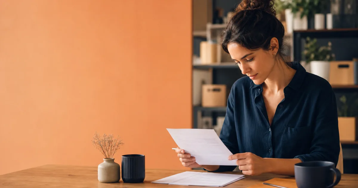 Small business owner reviewing invoice line items before sending